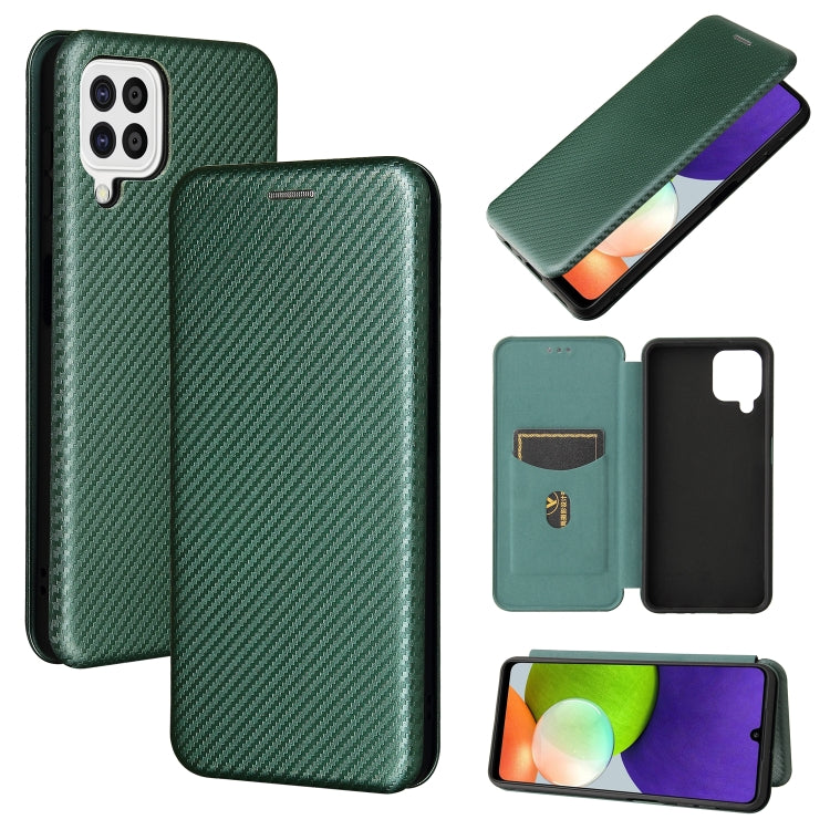 For Samsung Galaxy A22 4G Carbon Fiber Texture Horizontal Flip TPU + PC + PU Leather Case with Card Slot