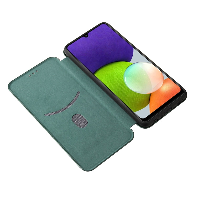 For Samsung Galaxy A22 4G Carbon Fiber Texture Horizontal Flip TPU + PC + PU Leather Case with Card Slot