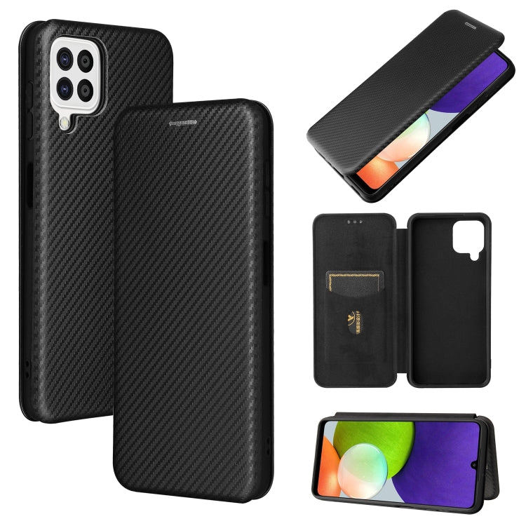 For Samsung Galaxy A22 4G Carbon Fiber Texture Horizontal Flip TPU + PC + PU Leather Case with Card Slot