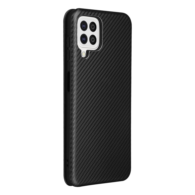 For Samsung Galaxy A22 4G Carbon Fiber Texture Horizontal Flip TPU + PC + PU Leather Case with Card Slot