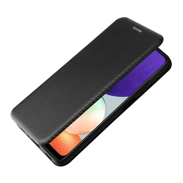 For Samsung Galaxy A22 4G Carbon Fiber Texture Horizontal Flip TPU + PC + PU Leather Case with Card Slot