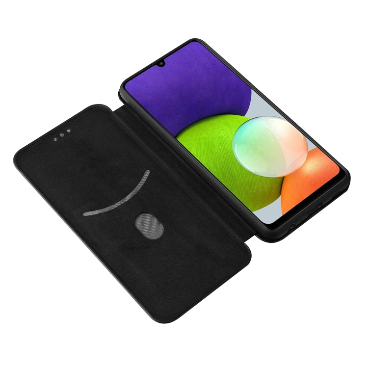For Samsung Galaxy A22 4G Carbon Fiber Texture Horizontal Flip TPU + PC + PU Leather Case with Card Slot