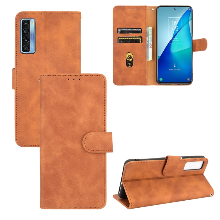 For TCL 20S Solid Color Skin Feel Magnetic Buckle Horizontal Flip Calf Texture PU Leather Case with Holder & Card Slots & Wallet