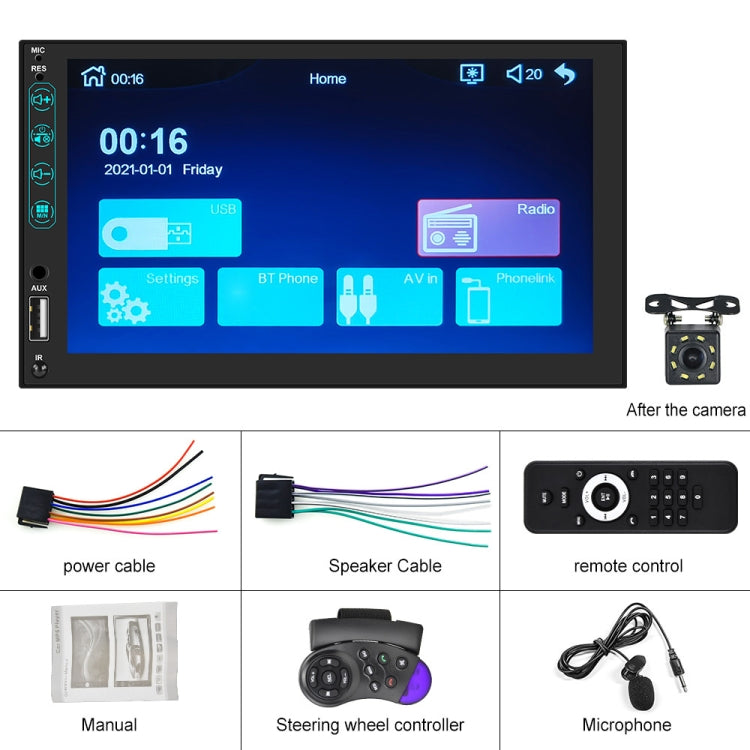 Q3515 7 inch Car Touch Screen HD MP5 Carplay Bluetooth Player Reversing Image All-in-one Machine, Style:Standard + 8LEDs Light Camera