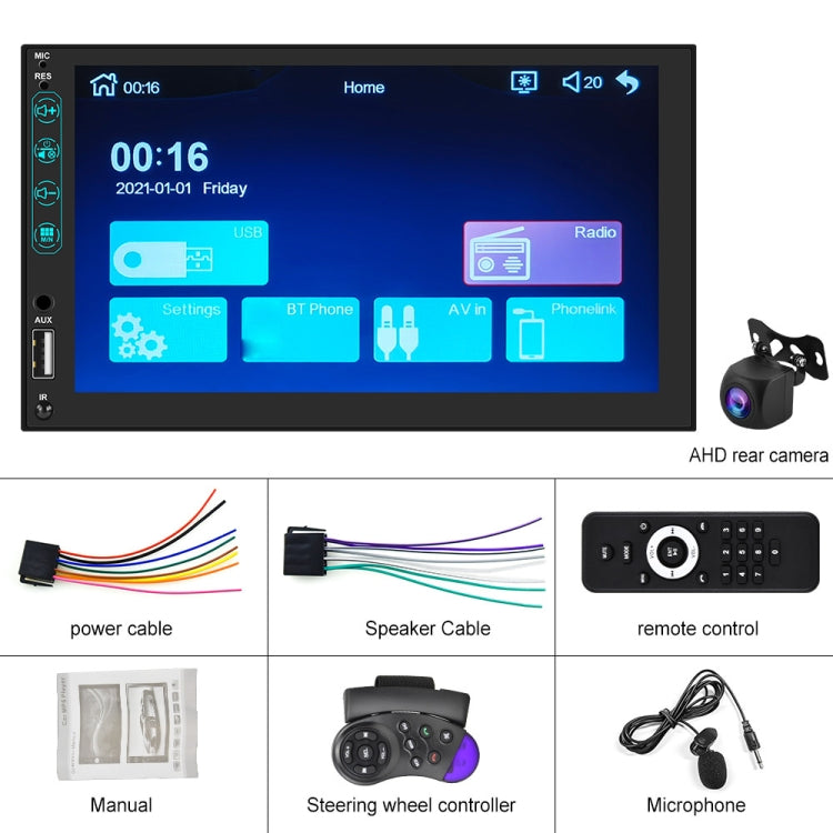Q3515 7 inch Car Touch Screen HD MP5 Carplay Bluetooth Player Reversing Image All-in-one Machine, Style:Standard + 12LEDs Light Camera