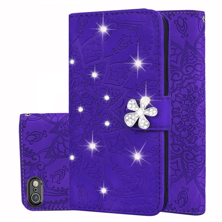 For iPhone 6 / 6s Calf Pattern Diamond Mandala Double Folding Design Embossed Leather Case with Wallet & Holder & Card Slots