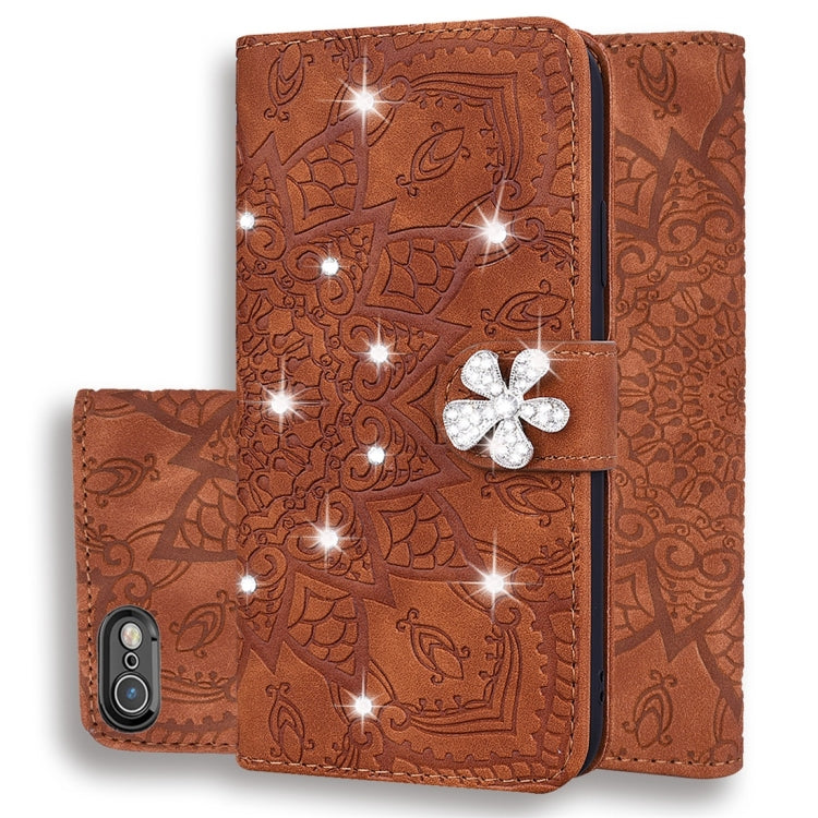 For iPhone 6 Plus / 6s Plus Calf Pattern Diamond Mandala Double Folding Design Embossed Leather Case with Wallet & Holder & Card Slots
