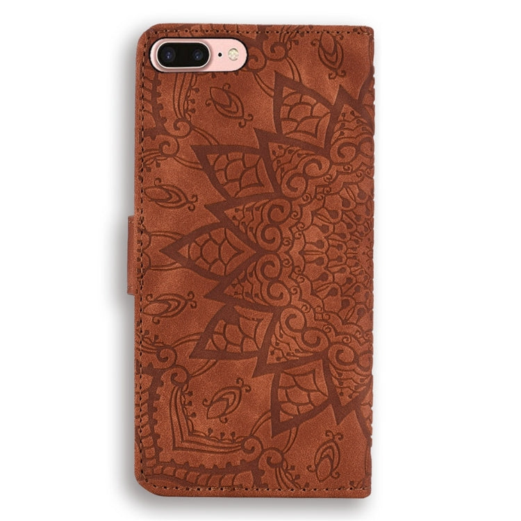 For iPhone 7 Plus / 8 Plus Calf Pattern Diamond Mandala Double Folding Design Embossed Leather Case with Wallet & Holder & Card Slots