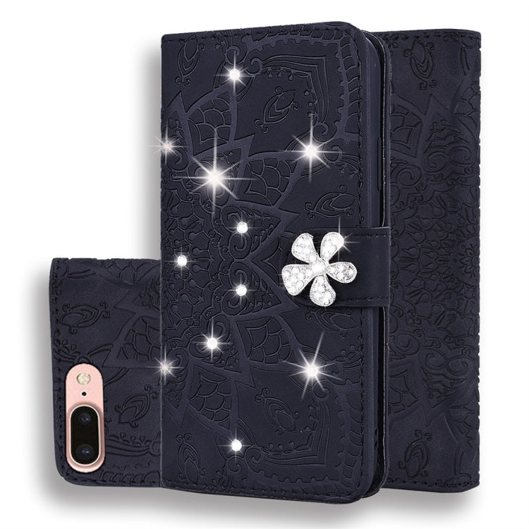 For iPhone 7 Plus / 8 Plus Calf Pattern Diamond Mandala Double Folding Design Embossed Leather Case with Wallet & Holder & Card Slots