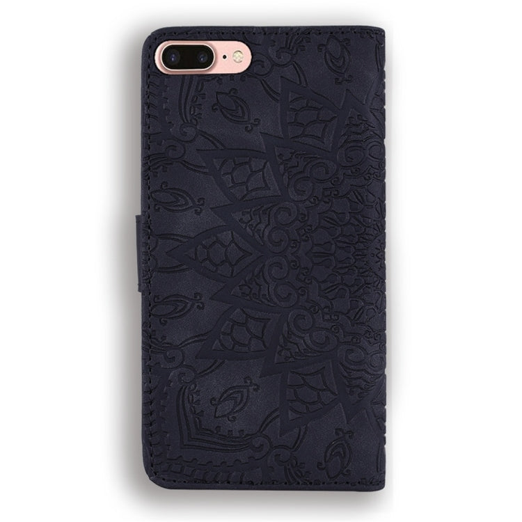 For iPhone 7 Plus / 8 Plus Calf Pattern Diamond Mandala Double Folding Design Embossed Leather Case with Wallet & Holder & Card Slots