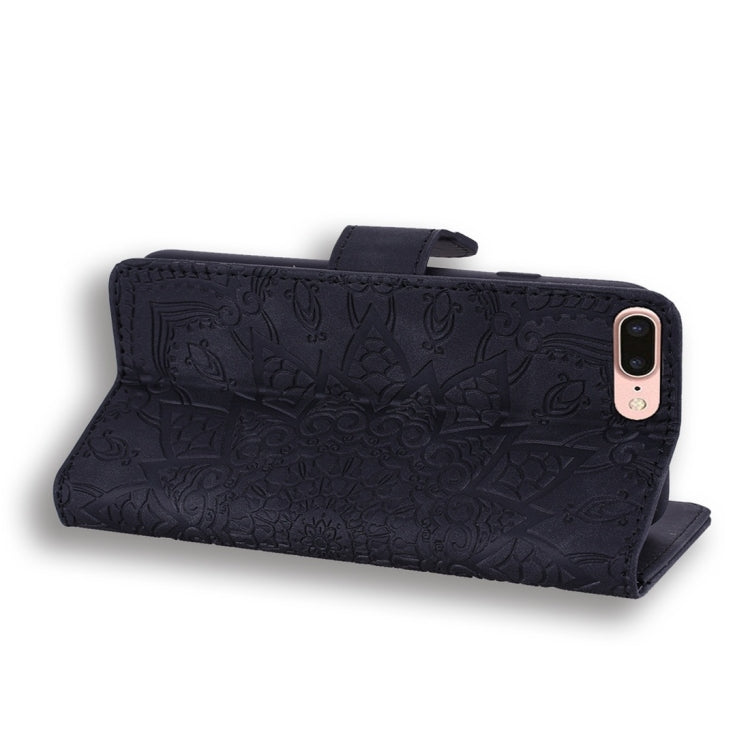 For iPhone 7 Plus / 8 Plus Calf Pattern Diamond Mandala Double Folding Design Embossed Leather Case with Wallet & Holder & Card Slots