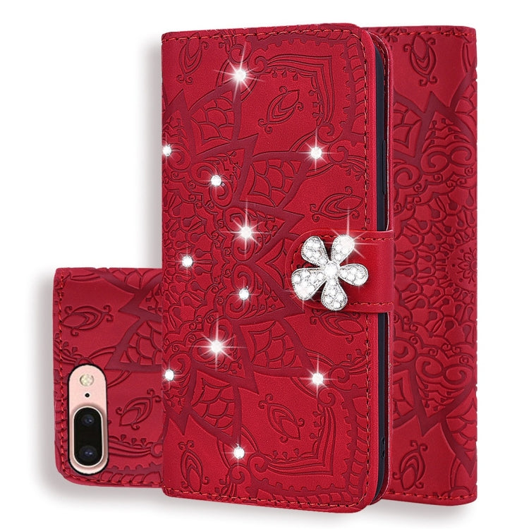 For iPhone 7 Plus / 8 Plus Calf Pattern Diamond Mandala Double Folding Design Embossed Leather Case with Wallet & Holder & Card Slots