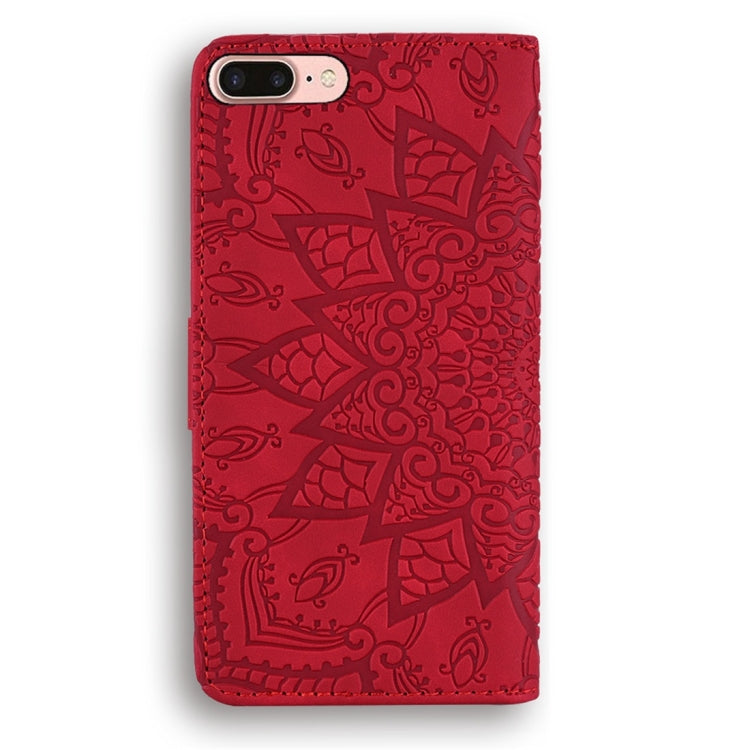 For iPhone 7 Plus / 8 Plus Calf Pattern Diamond Mandala Double Folding Design Embossed Leather Case with Wallet & Holder & Card Slots