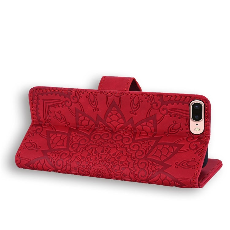 For iPhone 7 Plus / 8 Plus Calf Pattern Diamond Mandala Double Folding Design Embossed Leather Case with Wallet & Holder & Card Slots