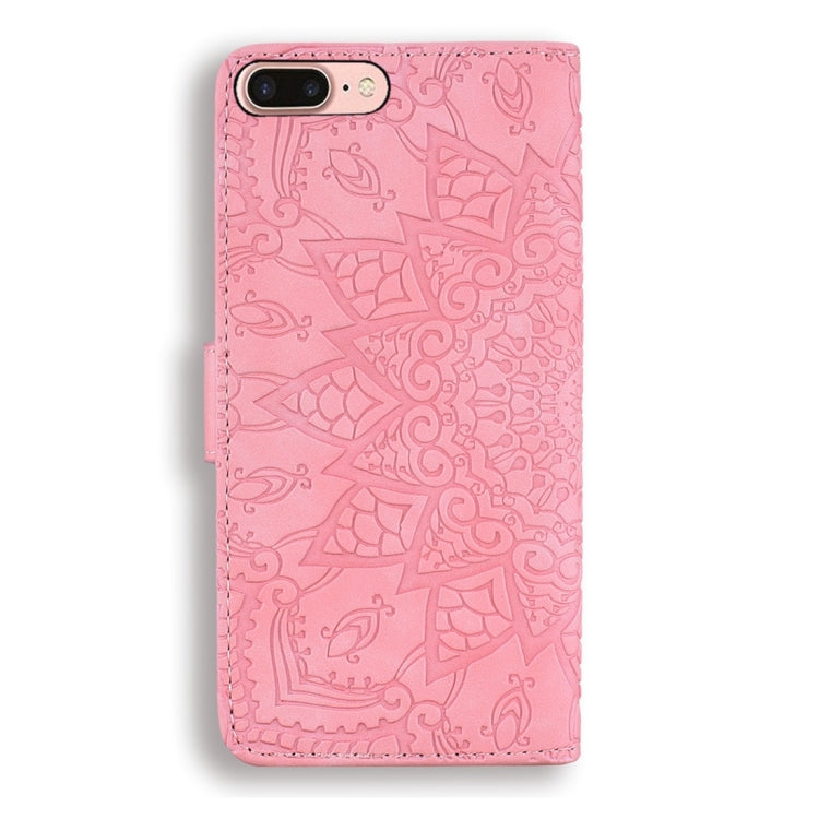 For iPhone 7 Plus / 8 Plus Calf Pattern Diamond Mandala Double Folding Design Embossed Leather Case with Wallet & Holder & Card Slots