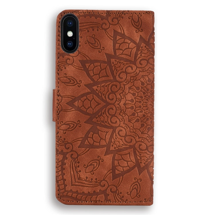 For iPhone X / XS Calf Pattern Diamond Mandala Double Folding Design Embossed Leather Case with Wallet & Holder & Card Slots