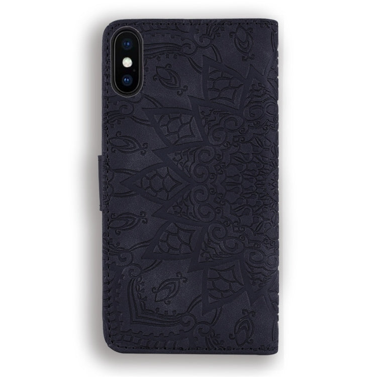 For iPhone X / XS Calf Pattern Diamond Mandala Double Folding Design Embossed Leather Case with Wallet & Holder & Card Slots