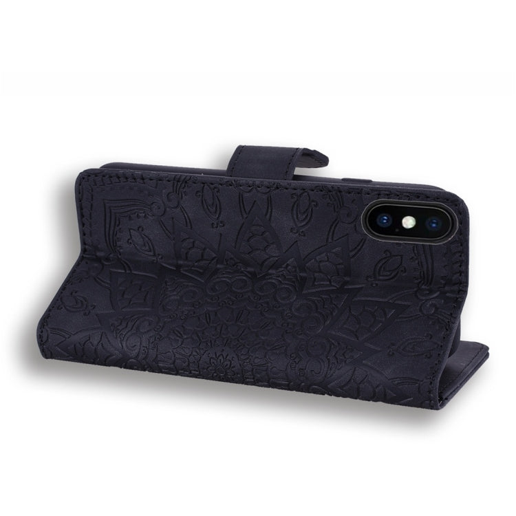 For iPhone X / XS Calf Pattern Diamond Mandala Double Folding Design Embossed Leather Case with Wallet & Holder & Card Slots
