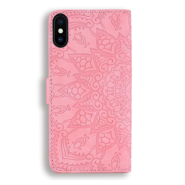 For iPhone X / XS Calf Pattern Diamond Mandala Double Folding Design Embossed Leather Case with Wallet & Holder & Card Slots