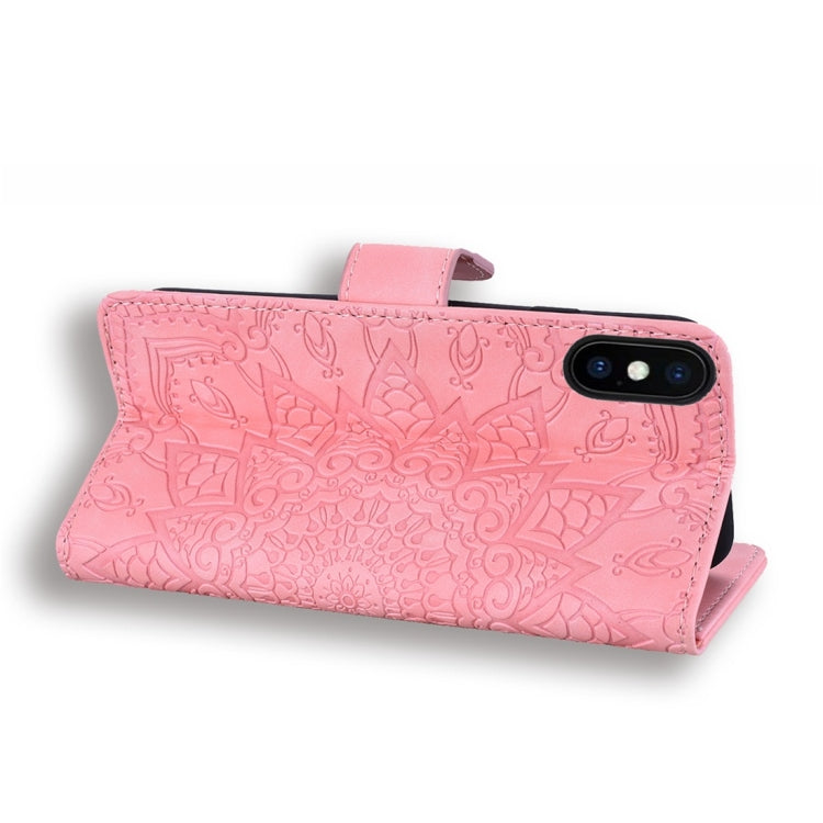 For iPhone X / XS Calf Pattern Diamond Mandala Double Folding Design Embossed Leather Case with Wallet & Holder & Card Slots