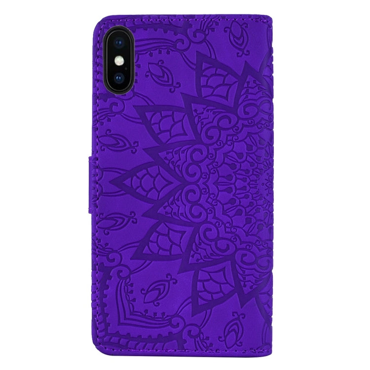 For iPhone X / XS Calf Pattern Diamond Mandala Double Folding Design Embossed Leather Case with Wallet & Holder & Card Slots