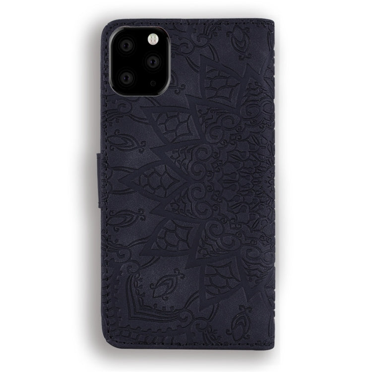 For iPhone 11 Pro Calf Pattern Diamond Mandala Double Folding Design Embossed Leather Case with Wallet & Holder & Card Slots