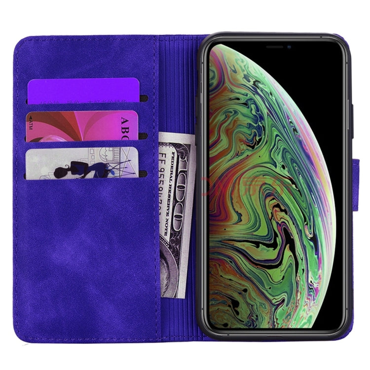 For iPhone 11 Pro Calf Pattern Diamond Mandala Double Folding Design Embossed Leather Case with Wallet & Holder & Card Slots