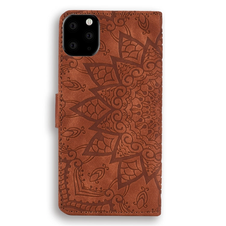 For iPhone 11 Calf Pattern Diamond Mandala Double Folding Design Embossed Leather Case with Wallet & Holder & Card Slots