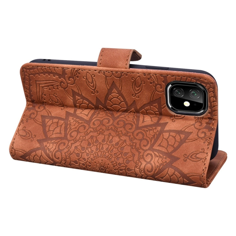 For iPhone 11 Calf Pattern Diamond Mandala Double Folding Design Embossed Leather Case with Wallet & Holder & Card Slots