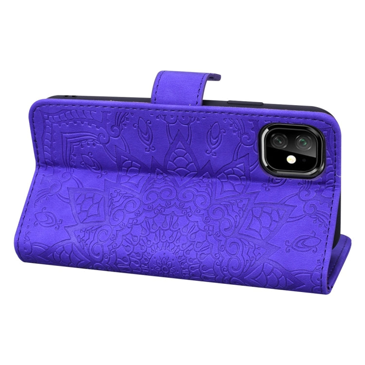 For iPhone 11 Pro Max Calf Pattern Diamond Mandala Double Folding Design Embossed Leather Case with Wallet & Holder & Card Slots