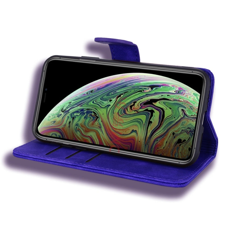 For iPhone 11 Pro Max Calf Pattern Diamond Mandala Double Folding Design Embossed Leather Case with Wallet & Holder & Card Slots