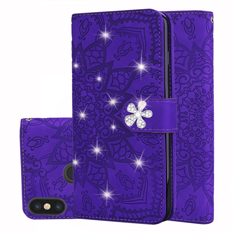For Xiaomi Redmi Note 6 / Note 6 Pro Calf Pattern Diamond Mandala Double Folding Design Embossed Leather Case with Wallet & Holder & Card Slots
