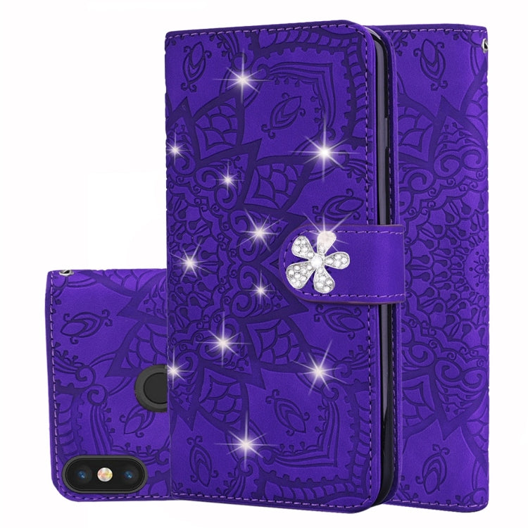For Xiaomi Redmi 6 Pro Calf Pattern Diamond Mandala Double Folding Design Embossed Leather Case with Wallet & Holder & Card Slots
