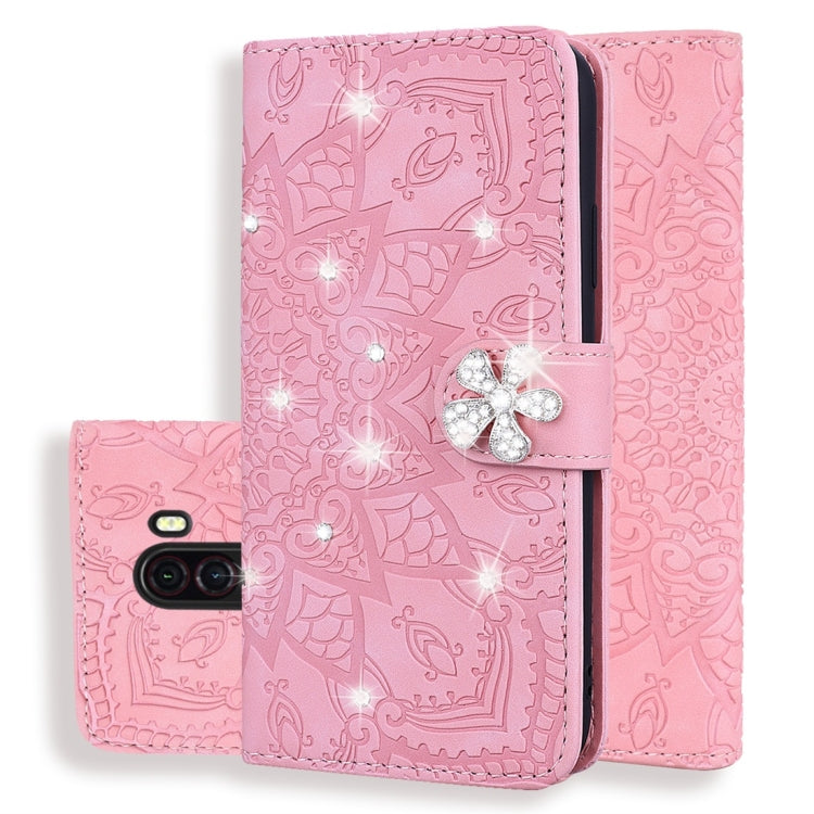 For Xiaomi Pocophone F1 Calf Pattern Diamond Mandala Double Folding Design Embossed Leather Case with Wallet & Holder & Card Slots