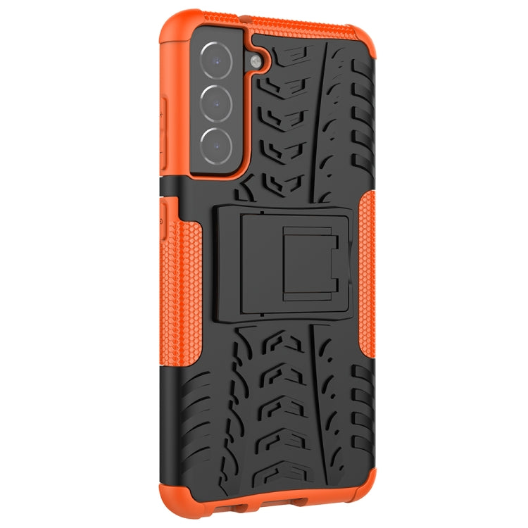 For Samsung Galaxy S21 FE Tire Texture Shockproof TPU+PC Protective Case with Holder