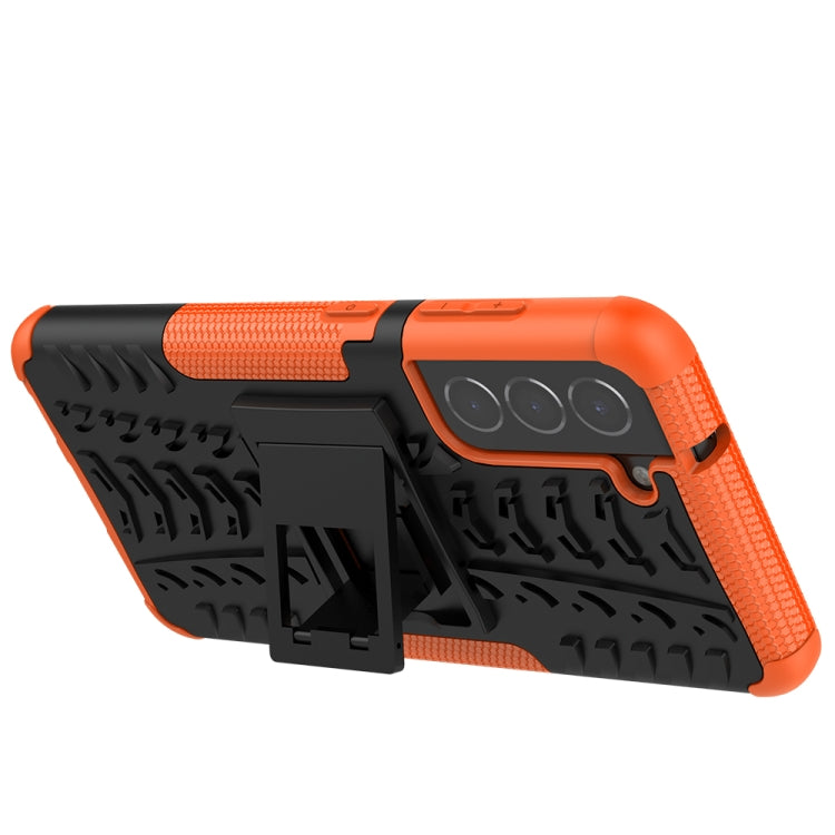 For Samsung Galaxy S21 FE Tire Texture Shockproof TPU+PC Protective Case with Holder