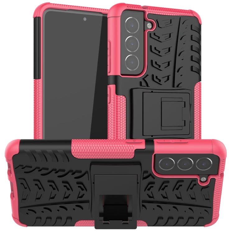 For Samsung Galaxy S21 FE Tire Texture Shockproof TPU+PC Protective Case with Holder