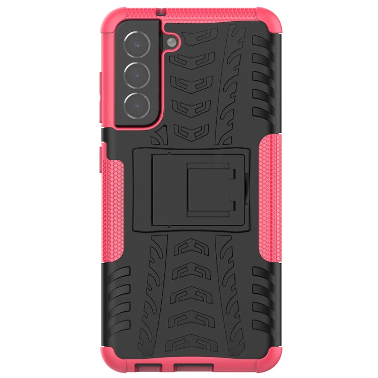 For Samsung Galaxy S21 FE Tire Texture Shockproof TPU+PC Protective Case with Holder