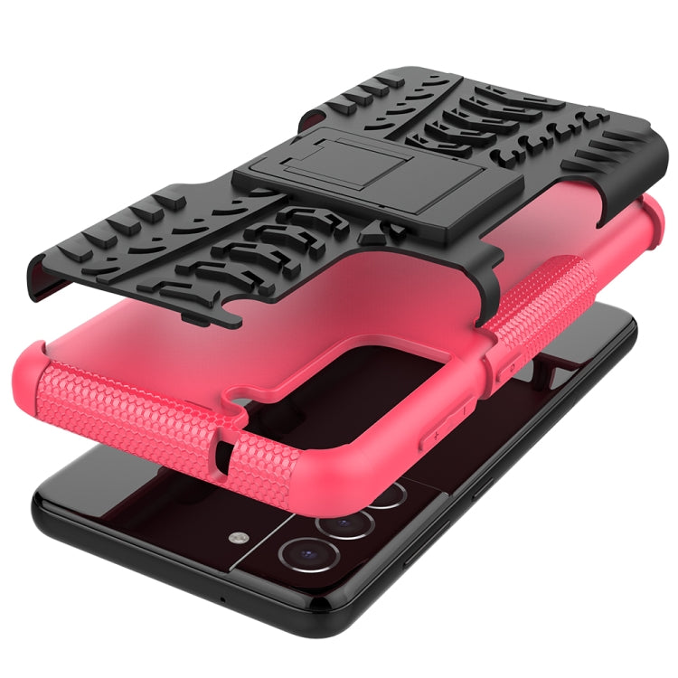 For Samsung Galaxy S21 FE Tire Texture Shockproof TPU+PC Protective Case with Holder