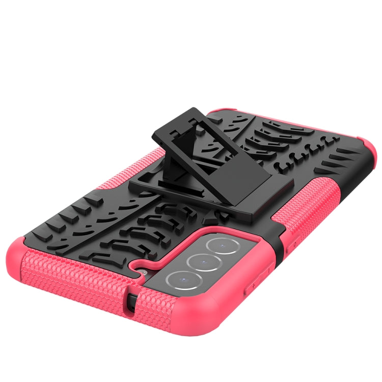 For Samsung Galaxy S21 FE Tire Texture Shockproof TPU+PC Protective Case with Holder