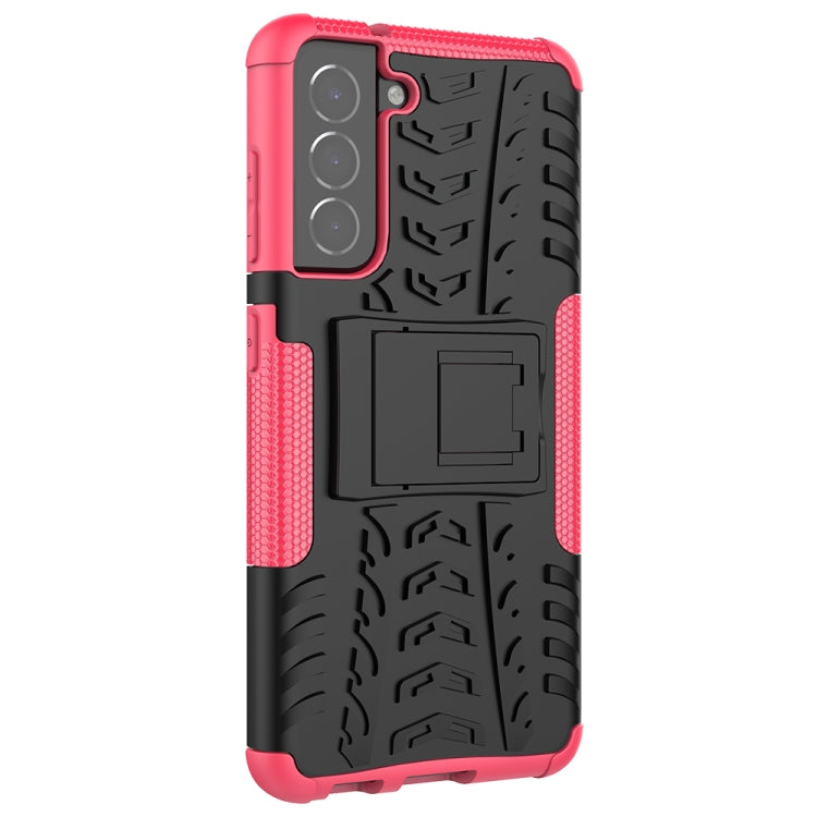 For Samsung Galaxy S21 FE Tire Texture Shockproof TPU+PC Protective Case with Holder