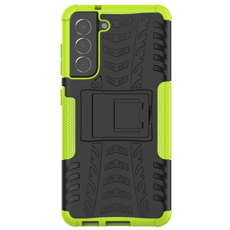 For Samsung Galaxy S21 FE Tire Texture Shockproof TPU+PC Protective Case with Holder