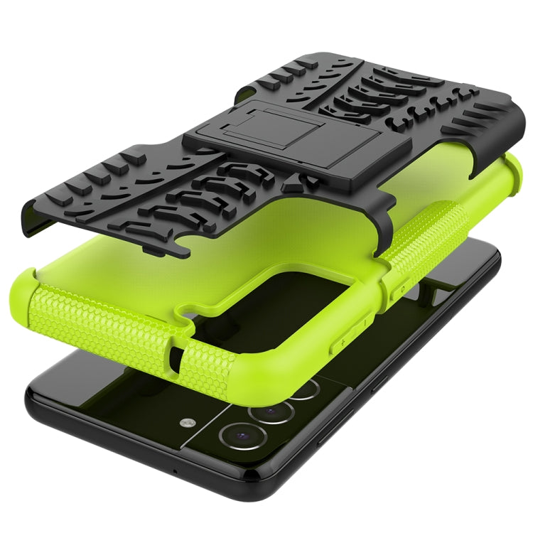 For Samsung Galaxy S21 FE Tire Texture Shockproof TPU+PC Protective Case with Holder
