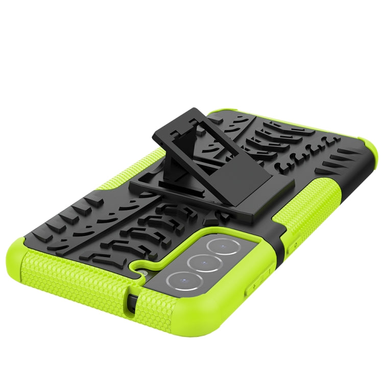 For Samsung Galaxy S21 FE Tire Texture Shockproof TPU+PC Protective Case with Holder