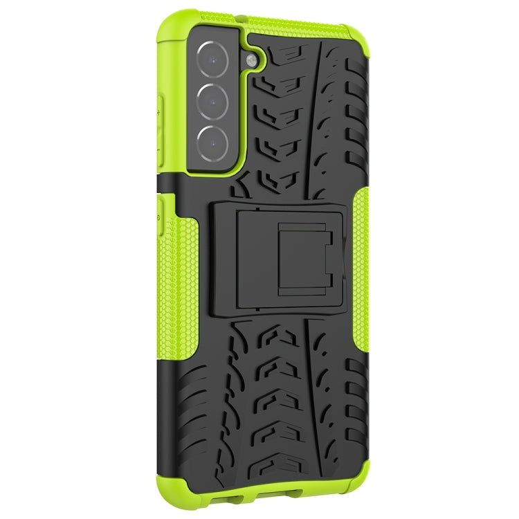 For Samsung Galaxy S21 FE Tire Texture Shockproof TPU+PC Protective Case with Holder