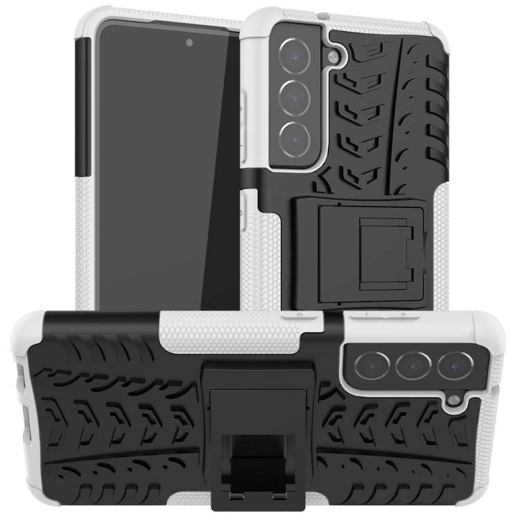 For Samsung Galaxy S21 FE Tire Texture Shockproof TPU+PC Protective Case with Holder