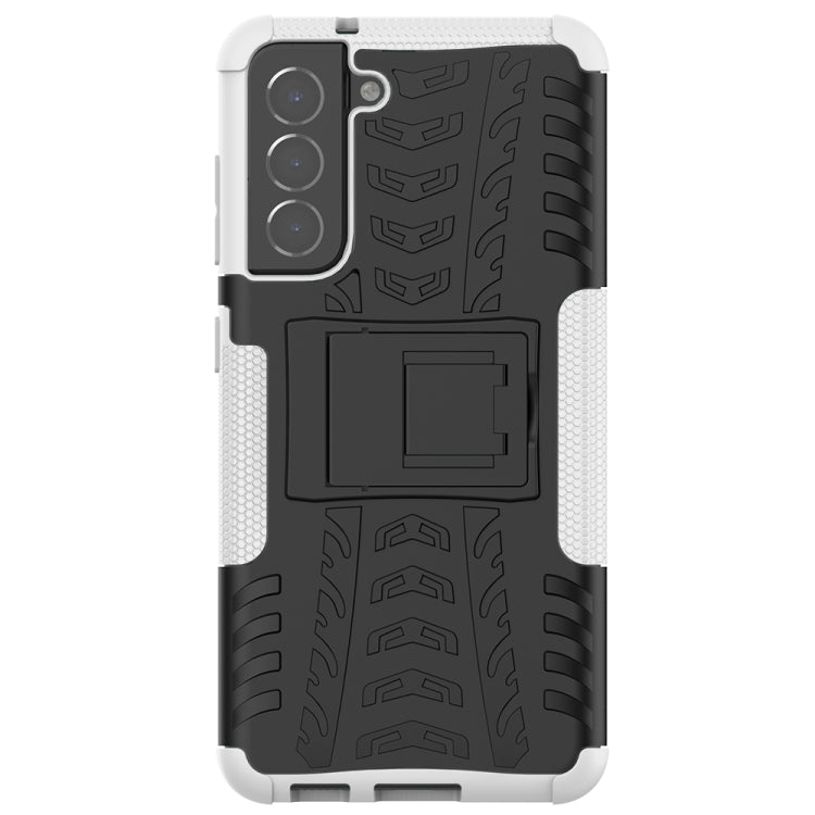 For Samsung Galaxy S21 FE Tire Texture Shockproof TPU+PC Protective Case with Holder