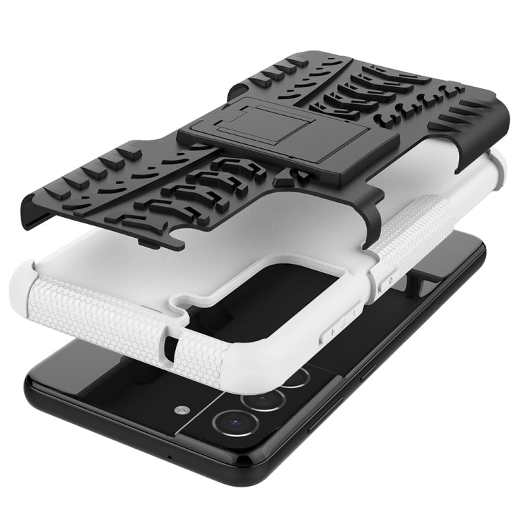 For Samsung Galaxy S21 FE Tire Texture Shockproof TPU+PC Protective Case with Holder