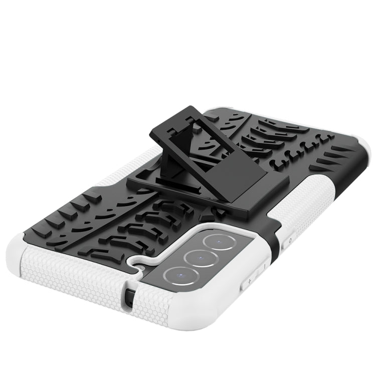For Samsung Galaxy S21 FE Tire Texture Shockproof TPU+PC Protective Case with Holder