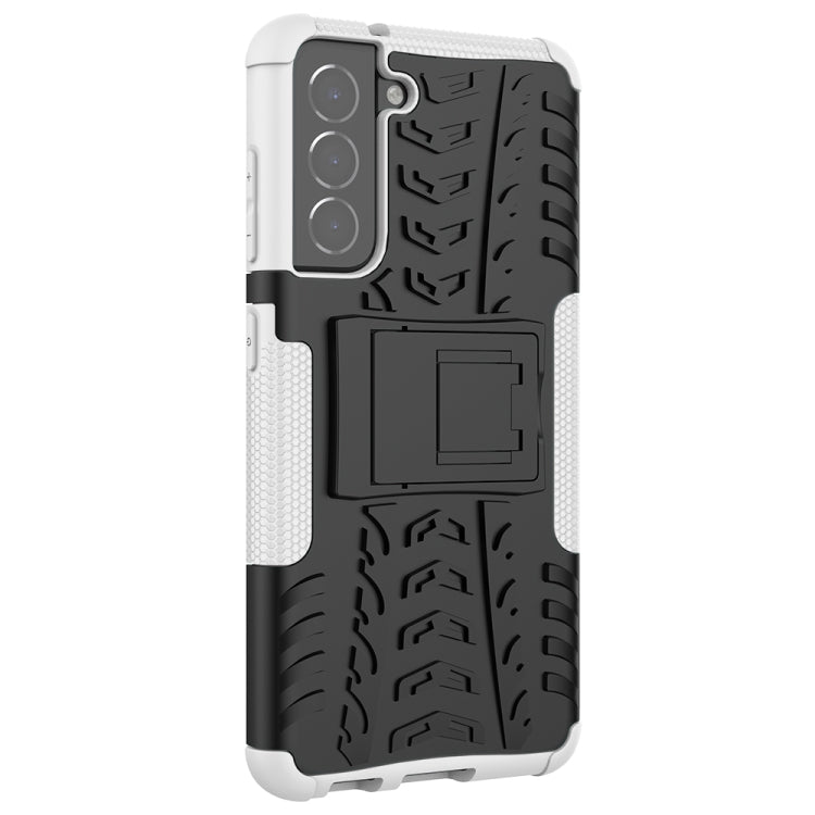 For Samsung Galaxy S21 FE Tire Texture Shockproof TPU+PC Protective Case with Holder